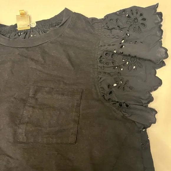 Anthropologie Seen Worn Kept Flutter Eyelet Black Top - Picture 6 of 15